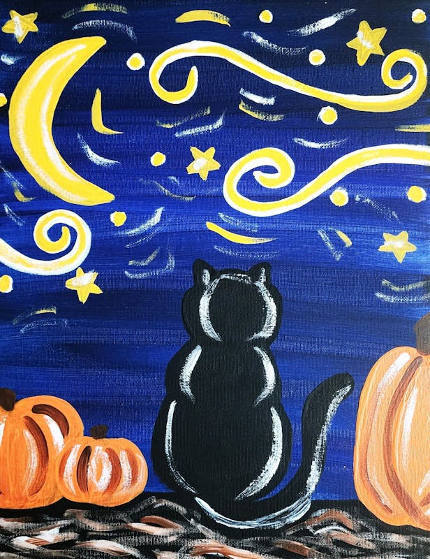 Paint Your Own Cat With Pumpkins Canvas - Class (Age 9-12)