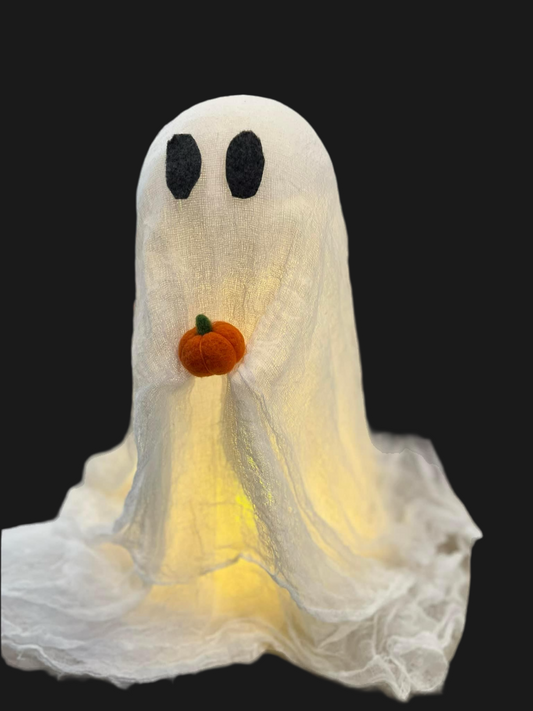 Create Cheesecloth Ghost w/ pumpkin and fairy lights