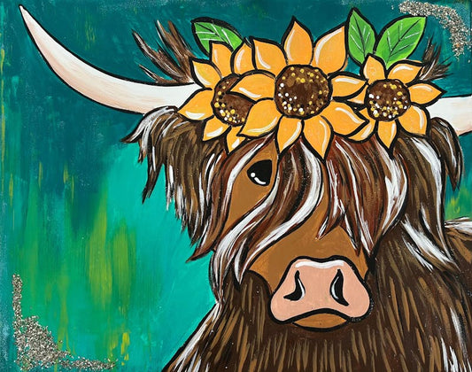 Paint Your Own Turquoise Highland Cow Canvas - Class (Adult 13+)