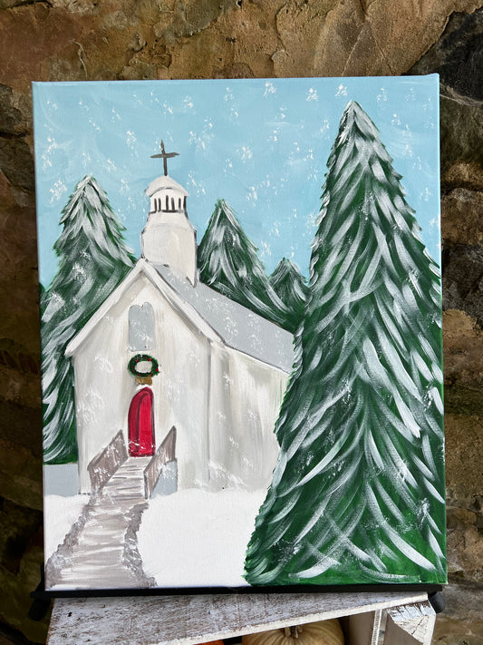 Paint Christmas Church Canvas