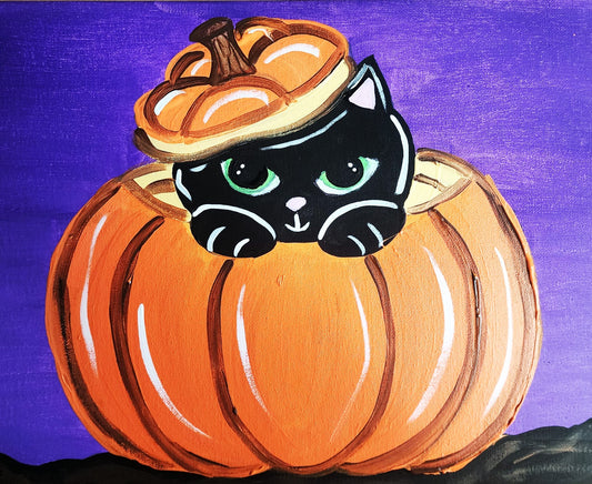 Paint Your Own Pumpkin Kitten Canvas - Class (Age 9-12)